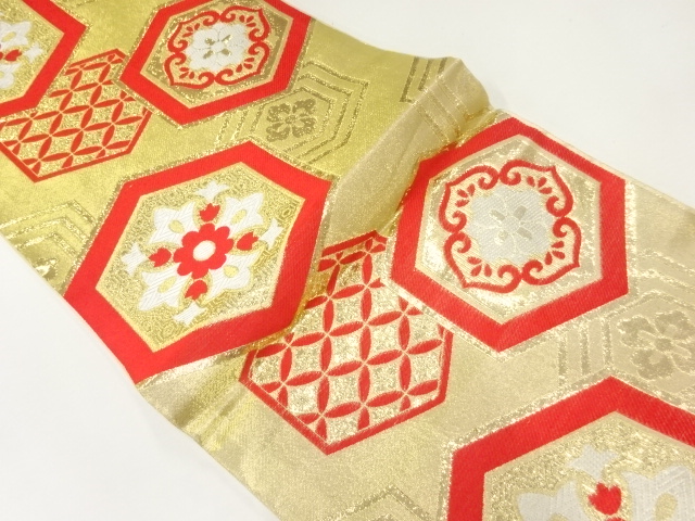 JAPANESE KIMONO / ANTIQUE FUKURO OBI / WOVEN KIKKO & FLOWERS